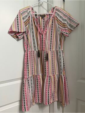 Style & Co. Pink Stripe Short Sleeve Tiered Dress